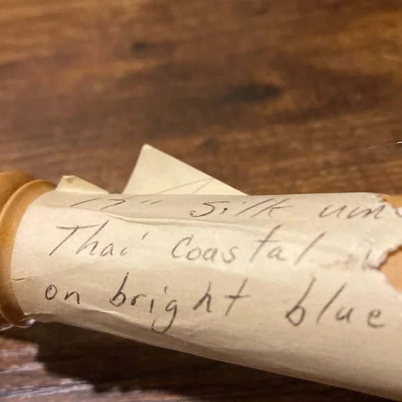 Silk Thai blue parasol/umbrella - Picture 3 of 16